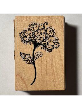 Inkadinkado Rubber Stamp Floral Flower Wood Mounted Ornate Art Sketch Crafting